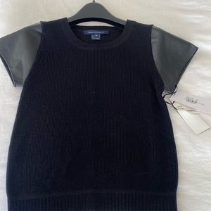 French Connection Black Top Faux Leather Sleeve - Size XS